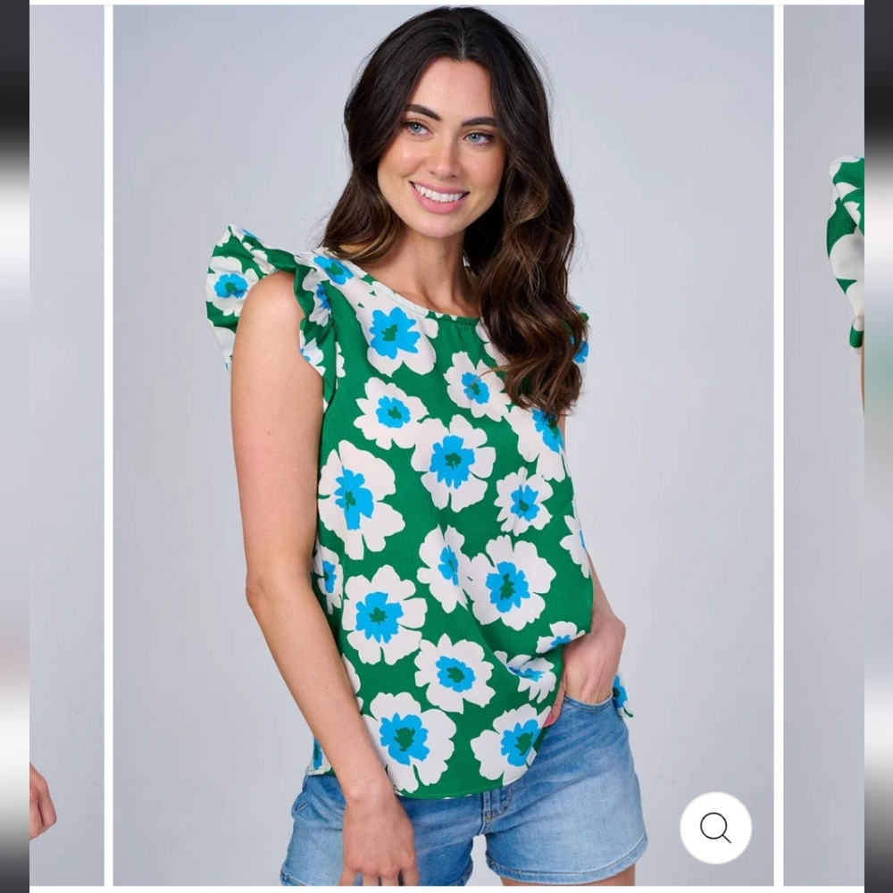 103 Floral Green and Blue Women's Top